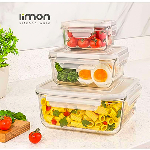 ست ظرف شیشه ای 6پارچ مربع کد2048 لیمون