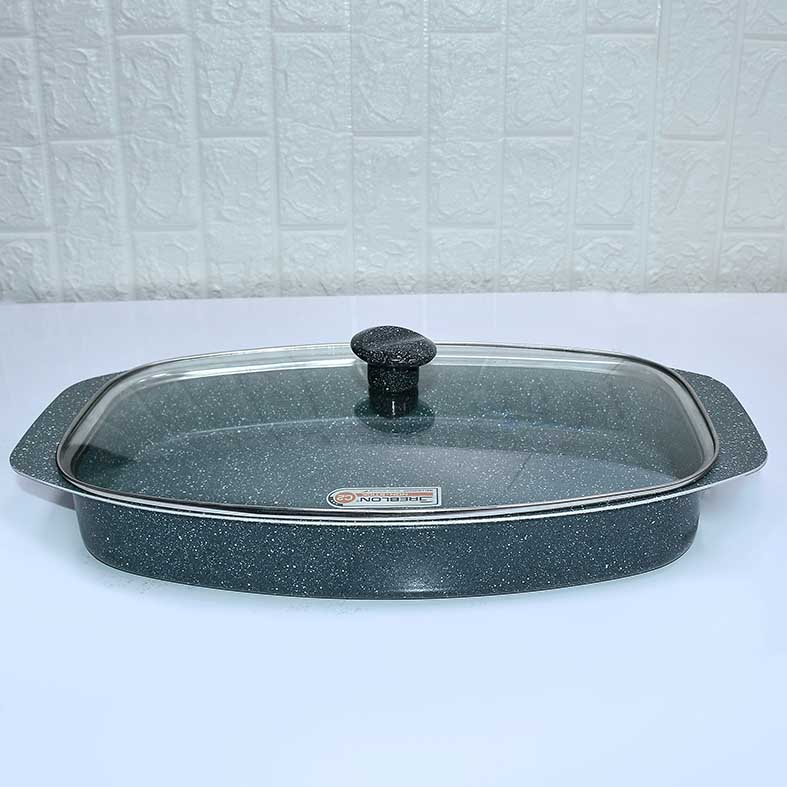 تابه ماهی سرخ کن تیتان طوسی درب شیشه ای لاوان