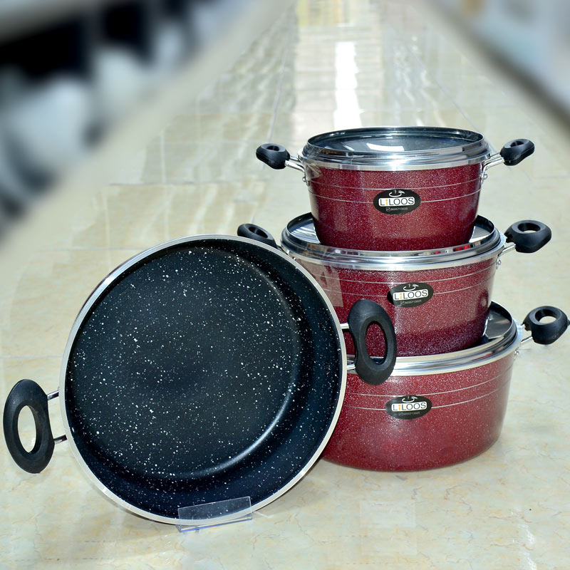 قابلمه 7پارچه طرح چدن گرانیت لیلوس زرشکی