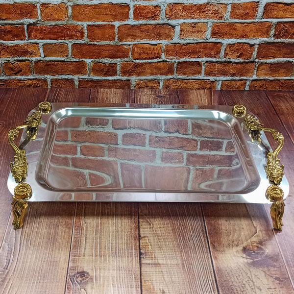 سینی استیل مستطیل بزرگ طلایی401 DMT