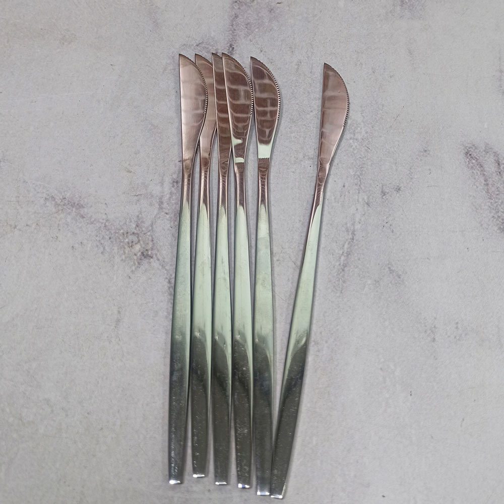 کارد 6عددی کره خوری دسته بلند تمام استیل نقره ای