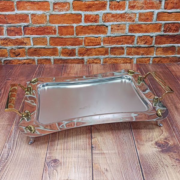 سینی استیل طلایی آلفا مستطیل کوچک پایه دار سادهA1P5G ساپر