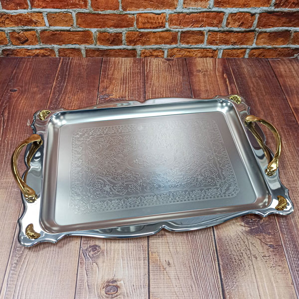 سینی استیل طلایی بتامستطیل بزرگ طرحدارB2SG ساپر