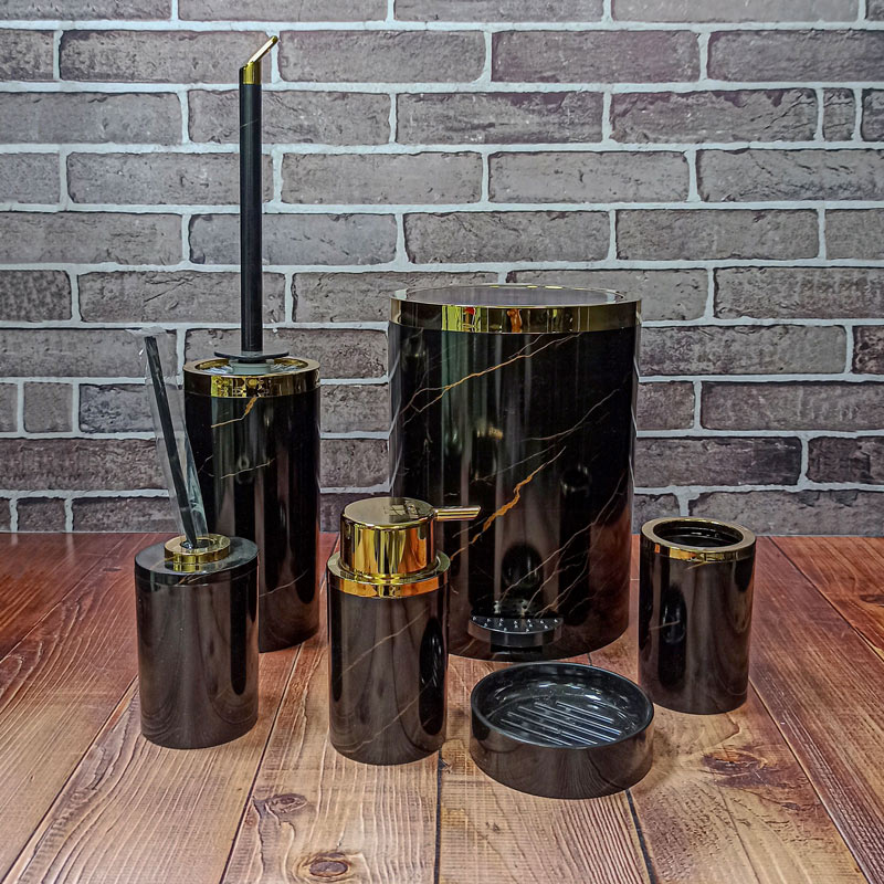 سرویس 6پارچه روشا طرح ماربل مشکی طلایی هارمونی