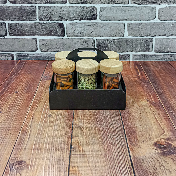 سرویس ادویه استند فلزی 6عددی دسته دار کد102 رویش