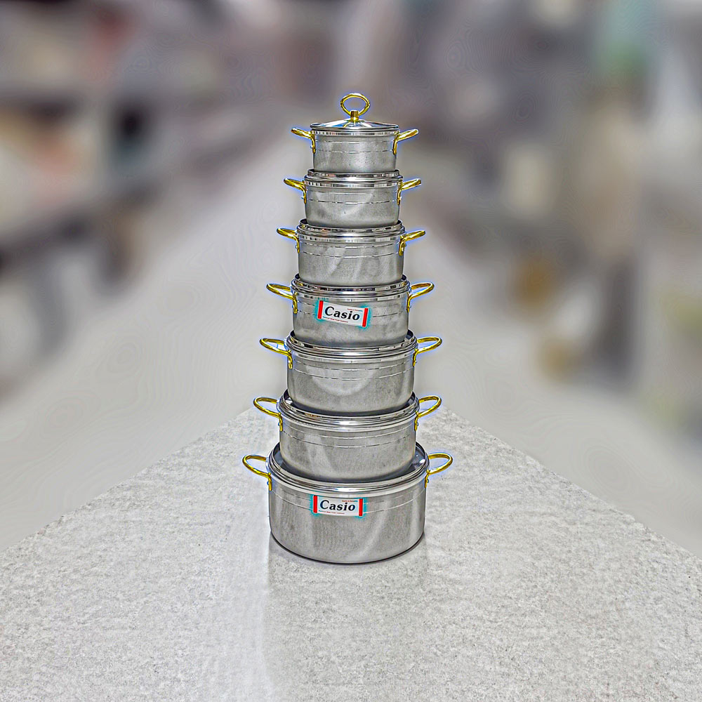 قابلمه 14پارچه دسته طلایی درب پیرکس کاسیو