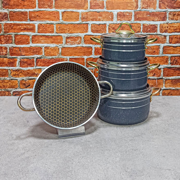 قابلمه 7پارچ دانشجویی دسته طلایی طوسی زنبوری کیژان