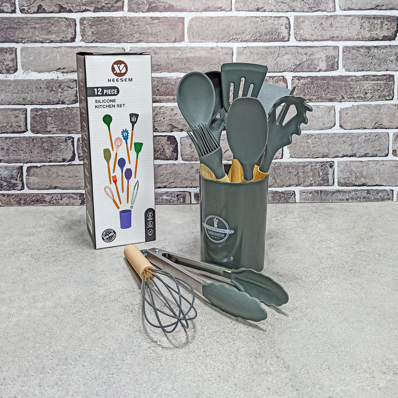 سرویس آشپزخانه سیلیکونی دسته چوبی HEESEM