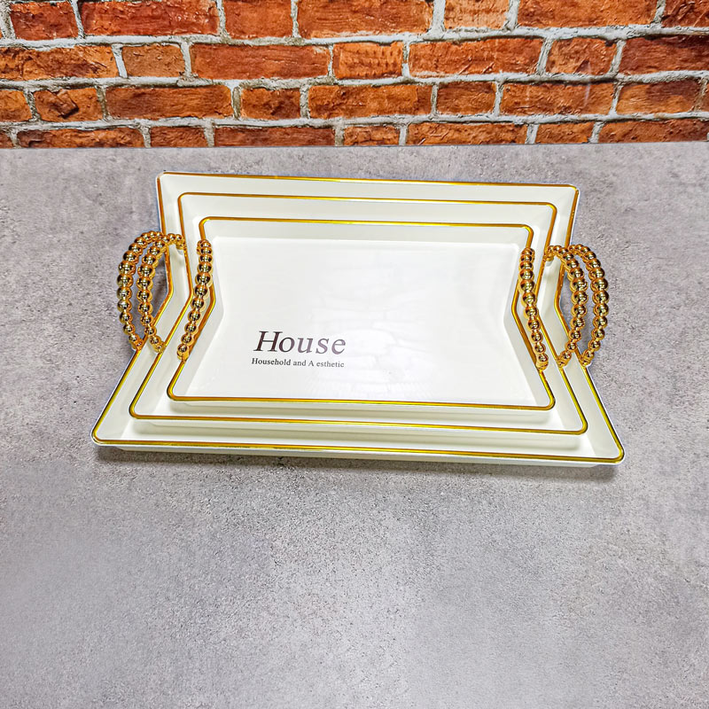 سینی پلاستیکی 3تکه مات پروانه ای طلایی