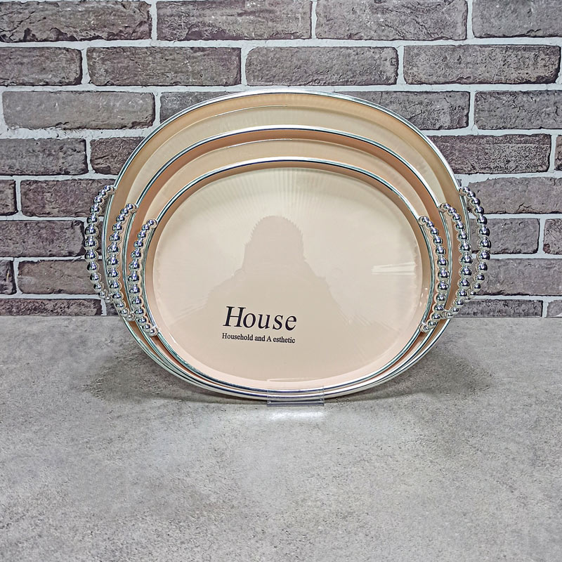 سینی پلاستیکی 3تکه بیضی کالباسی دورنقره ای