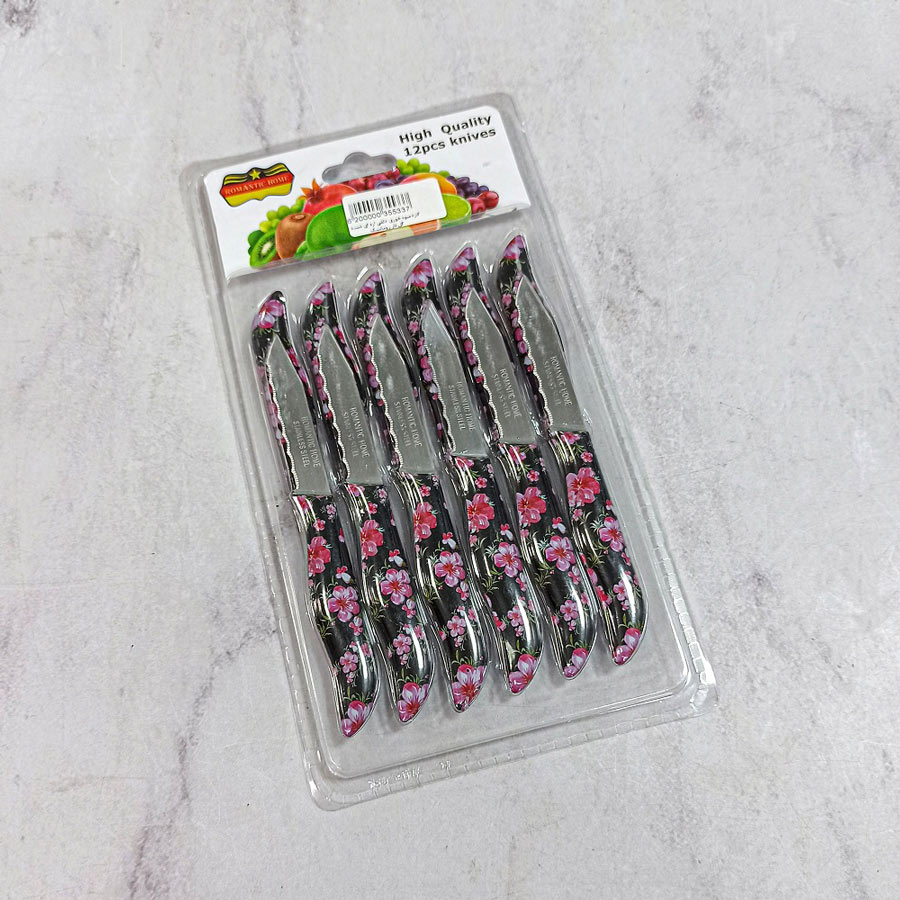 کارد میوه خوری دلقی اره ای دسته گل دار رومانتیک هوم