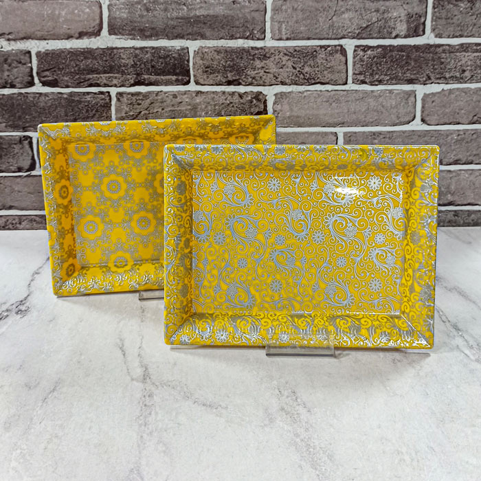 سینی ملامین زرد طرح دار کد400 زعفرانیه 