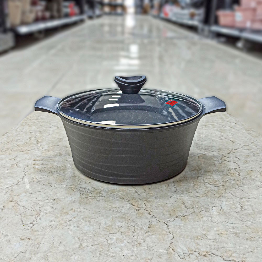 قابلمه سایز28 ونوس درب شیشه گرانیت مشکی طوسی تکنو