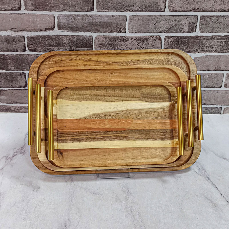 سینی 3تکه چوبی دسته طلایی 72-1105