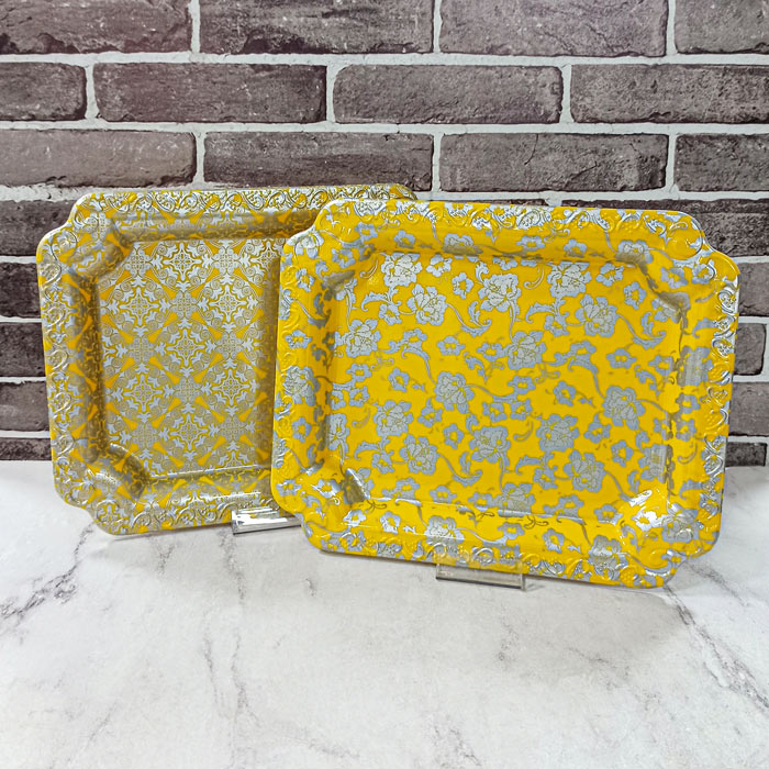 سینی ملامین زرد طرح دار کد502 زعفرانیه 