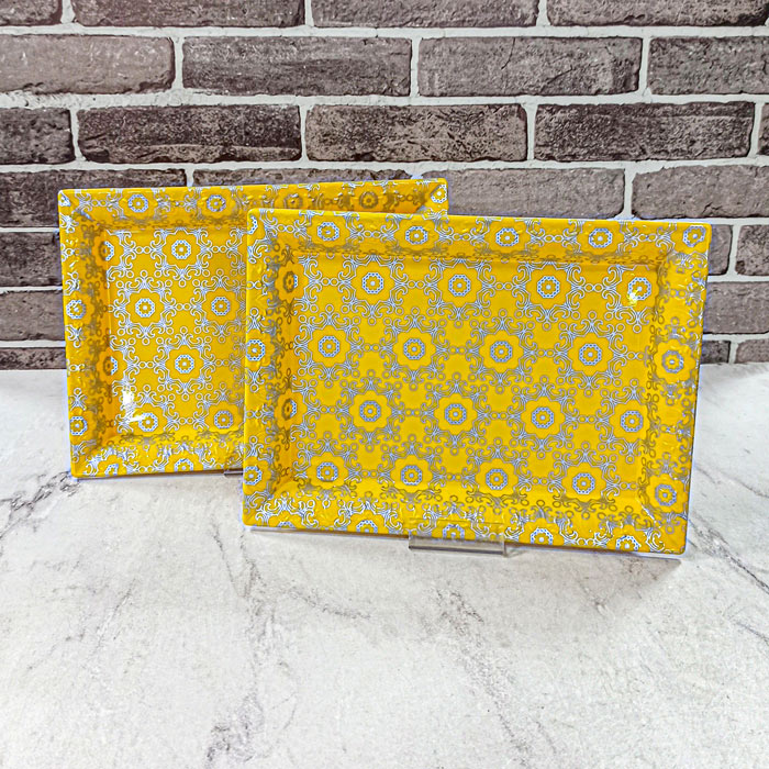 سینی ملامین زرد طرح دار کد401 زعفرانیه 